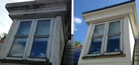 dormer window and cladding before and after cleaning