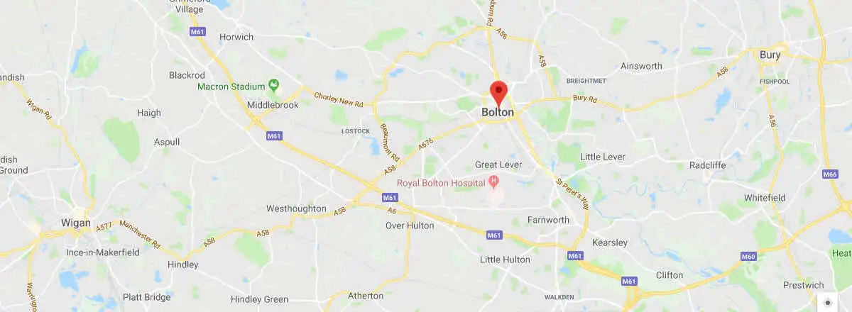 map of area covered by al window cleaning bolton